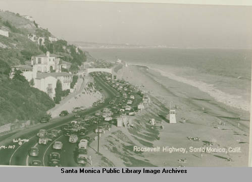 1940 traffic backed up on the Pacific Coast Highway toward Santa Monica. (from SMPL image archive)