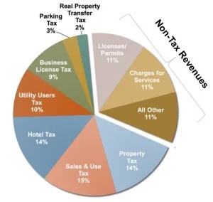 This slide from the City shows the breakdown of revenue sources for the General Fund.