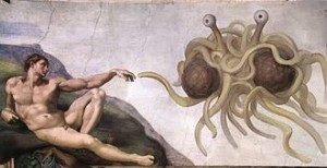 The flying spaghetti monster reaches out to Adam (from the Church in Ocean Park's website)
