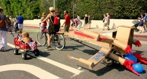 The YWCA rode in the parade with a bike-powered TIE fighter. (Photo by Jason Islas)