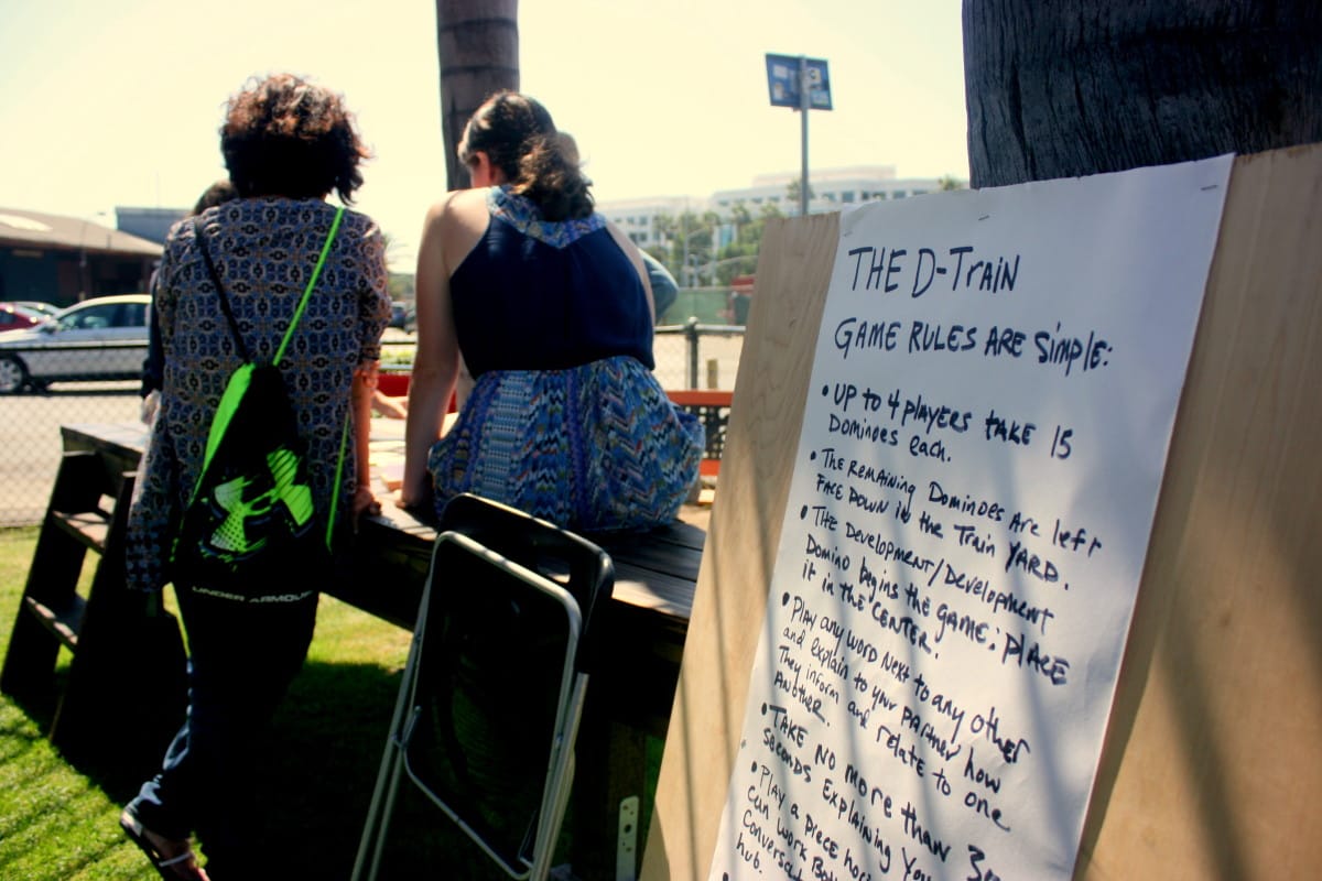 A group starts a round of "The D-Train" in Bergamot Station's People Park Saturday (Photos by Jason Islas)