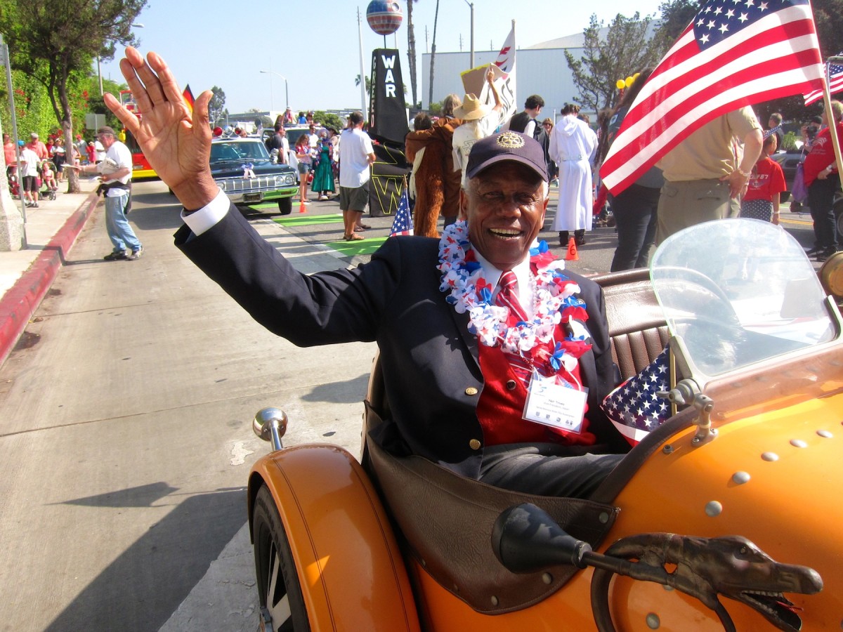 Parade Grand Marshall Nat Trives, former mayor of Santa Monica, before the start of the Fourth of July Parade in Santa Monica. (Photo by Saul Rubin)
