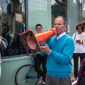 Richard McKinnon at the opening of Santa Monica's first bike corrals.