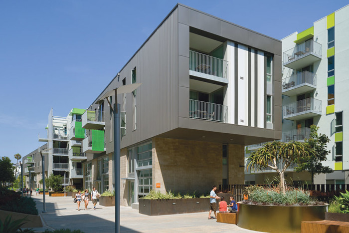 The Belmar Apartments is a 160-unit affordable housing project financed. The project, which opened last year, is managed by Community Corporation of Santa Monica. Photo by Eric Staudenmaier.