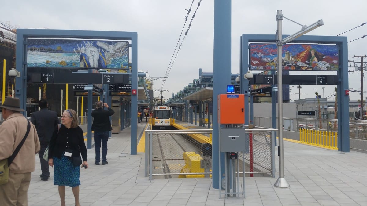 A train waits at the Downtown Santa Monica platform while guests explore. Photos by Jason Islas.