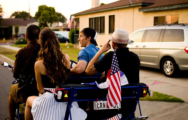 The Bike Car takes to the streets on 4th of July, 2008 for Santa Monica Critical Mass http://www.flickr.com/photos/25130108@N08/2640513143/