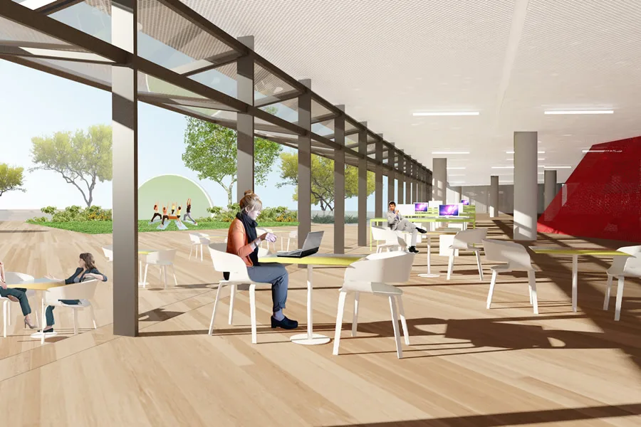 Indoor/outdoor seating for cafes and neighborhood serving retail space is also a major component of the project.