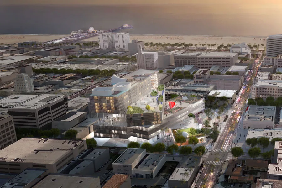 The Plaza as it fits in with the rest of Downtown Santa Monica.