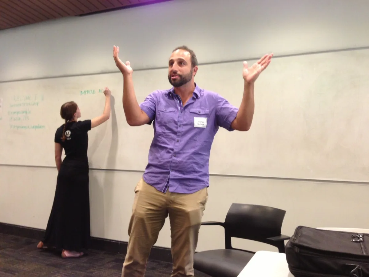 Joshua Schank, Metro’s new chief innovation officer, speaking at TransportationCamp at UCLA on Saturday. Photo by Joe Linton/StreetblogLA