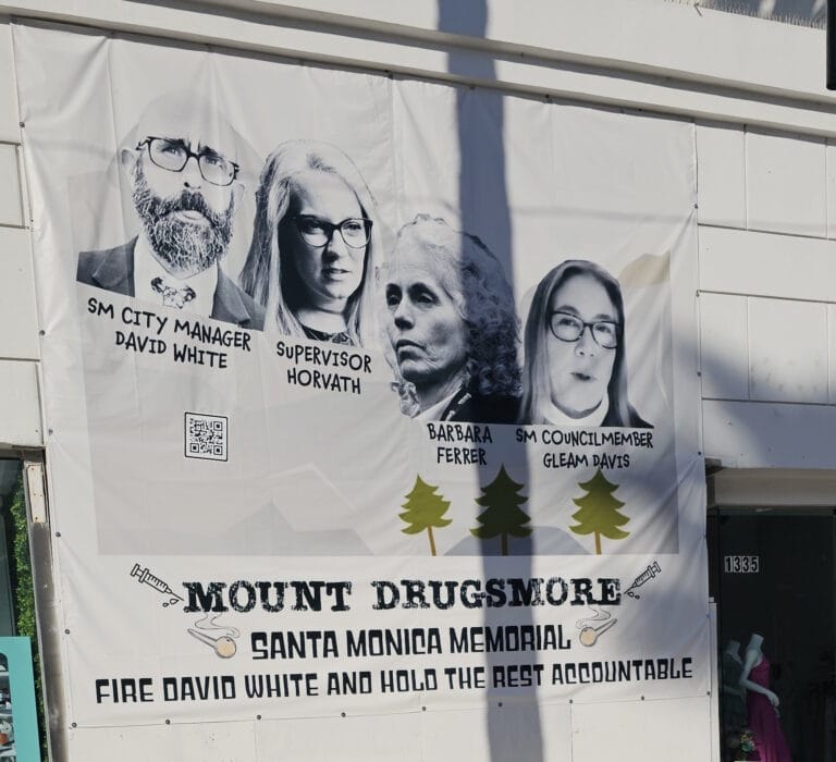 Davis, Horvath and the County Respond to “Mt. Drugsmore” Sign at the Promenade Davis, Horvath and the County Respond to “Mt. Drugsmore” Sign at the Promenade