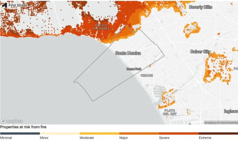 A map of fire risk in Santa Monica and surrounding communities